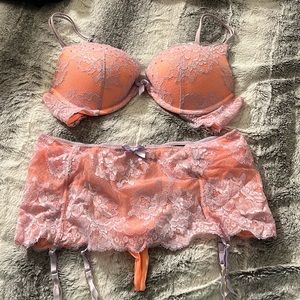 🍊 VICTORIA’s SECRET crystallized sorbet orange & lilac push-up set!! 36B / Med